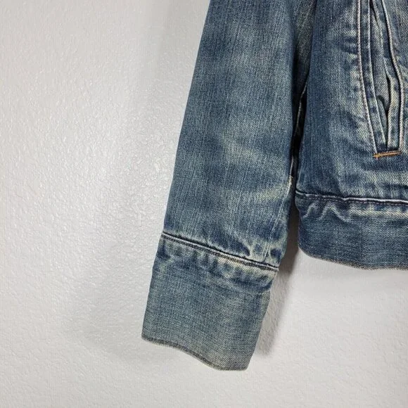 GAP Denim Trucker Jacket Women Medium Sherpa Lined Snap Button Pockets Blue - Picture 5 of 12